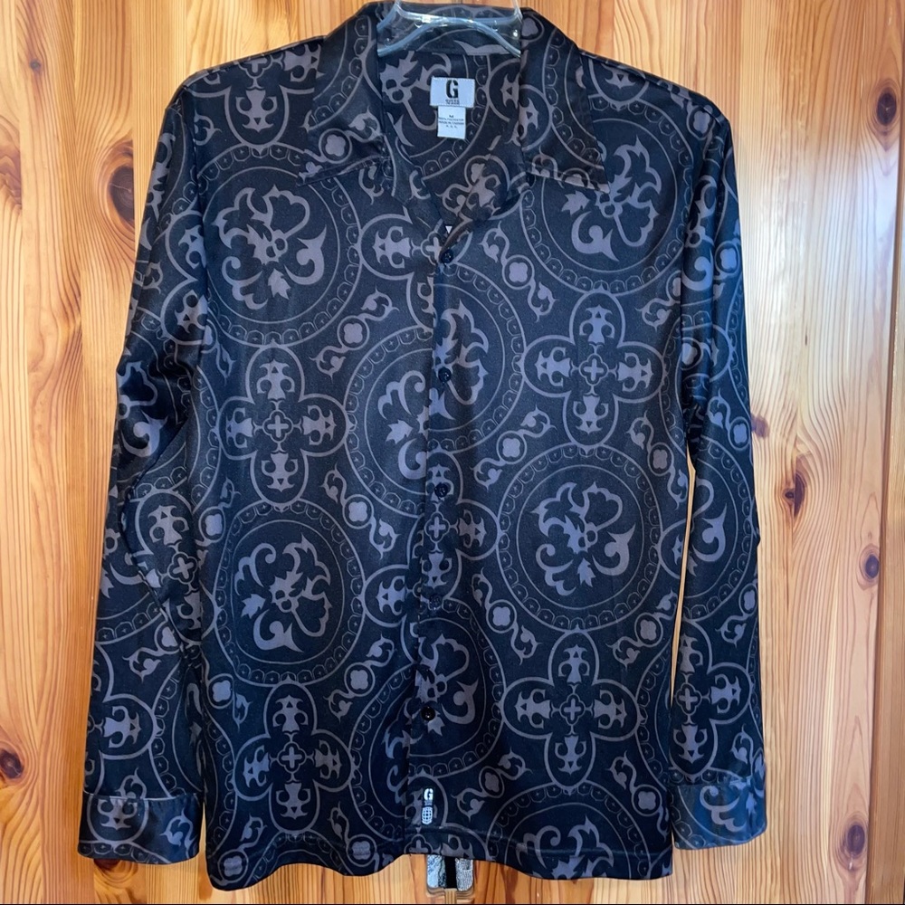Vintage GUESS Button Front Tribal Rock Goth Graphic Shirt Medium